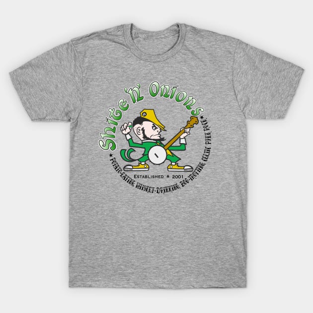 Shite 'n' Onions Folk Punk Banjo Leprechaun (Black print) T-Shirt by Tip-Tops